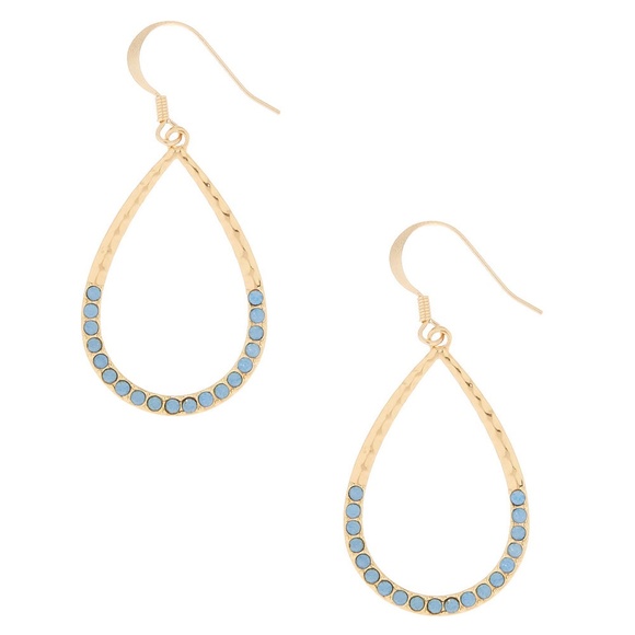 NEW Gold Teardrop Crystal Drop Earrings - Blue NWT - Picture 5 of 6